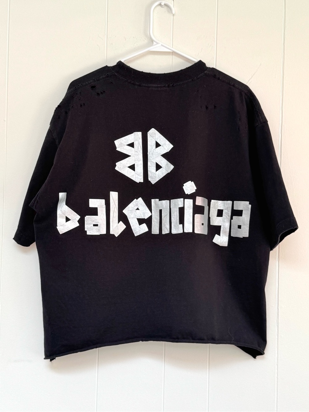 🔥Cropped Balenciaga Tape Type T-Shirt Black L Silver Unisex Layer Tee T Duct